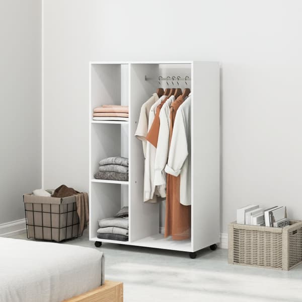 Rootz Garderobe på hjul - Mobil garderobe - Rullende tøjstativ - Rummelig opbevaring - 80 x 40 x 128 cm, hvid