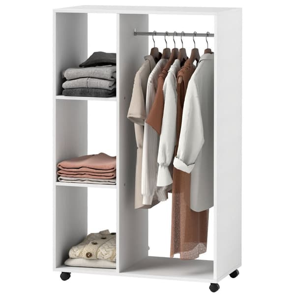 Rootz Garderobe på hjul - Mobil garderobe - Rullende tøjstativ - Rummelig opbevaring - 80 x 40 x 128 cm, hvid