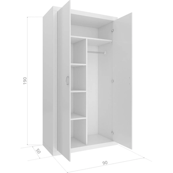 Barngarderob - 90X190X50 Cm - Vit - 2 Luckor