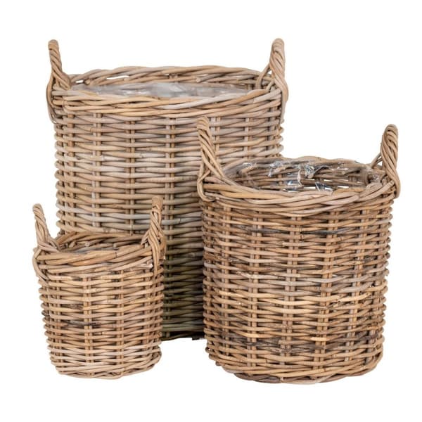 Rootz SEMA -korit 3 - käsin kudottu säilytys - koristeelliset rottinkikorit - luonnollinen rakenne - 41x41x49cm, 30x30x38cm, 19x19x25cm
