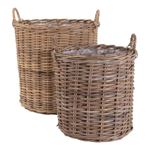 Rootz Indo Basket Set - Handwoven förvaringskorgar - Kubu Rattan Organizer - varm naturlig struktur - Ø40x48/Ø50x58 cm