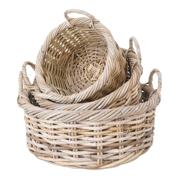 Rootz 3 -bitssats Kuta korgar - förvaringskorgar - Handvävda korgar - Natural Kubu Rattan - Lägger till rustik charm - 50 cm x 50 cm x 28 cm
