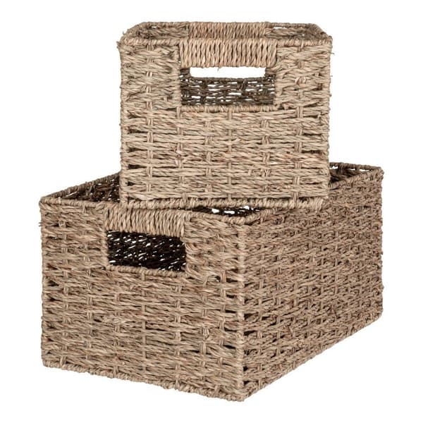 Rootz Set of 2 Venoso förvaringskorgar - Seagrass Bins - Naturliga rektangulära behållare - Rustik charm - 20x30x16cm & 24x35x18cm