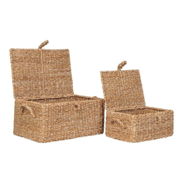 Rootz Seagrass & Iron Basket Set - Rustik förvaringskorgar - Hemorganisatörer - Mångsidig design - 30x22x15cm & 40x28x20cm