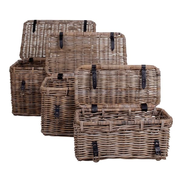 Rootz Depok 3 -stycken Set Storage Trunks - Rattan Chests - Wicker Bins - Versatile Storage - 81x51x48cm, 71x41x41cm, 61x30x29cm