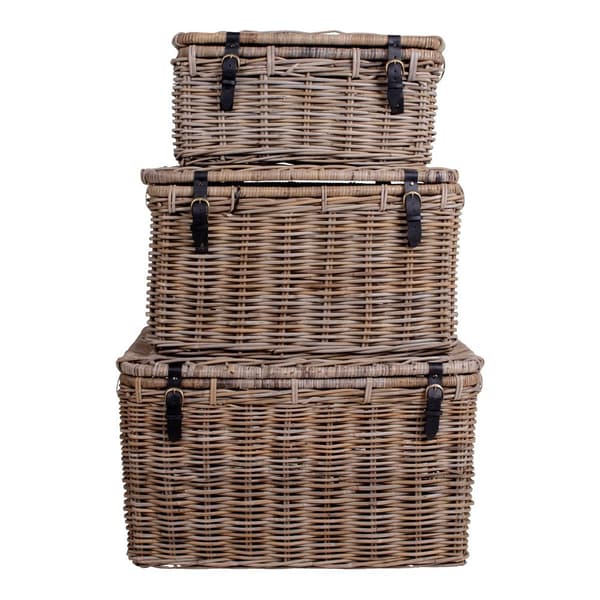 Rootz Depok 3 -stycken Set Storage Trunks - Rattan Chests - Wicker Bins - Versatile Storage - 81x51x48cm, 71x41x41cm, 61x30x29cm