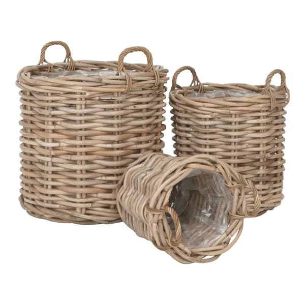 Rootz 3 -bitars lagringskorgar - Organiserande containrar - vävda fack - Natural Rottan - Ø62cm x 53 cm