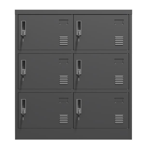 6-dørs metalskab til kontor, gymnastiksal, skole og hjem – sikkert opbevaringsskab med kortrum (sort), H 100 cm × B 90 cm × T 40 cm