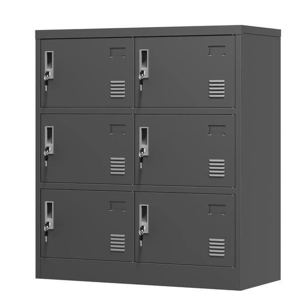 6-dørs metalskab til kontor, gymnastiksal, skole og hjem – sikkert opbevaringsskab med kortrum (sort), H 100 cm × B 90 cm × T 40 cm