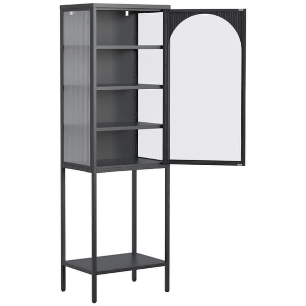Metall-Glas Dörr Förvaringsskåp – 5-stegs Hyllsystem med 3 Justerbara Hyllor, För Kök, Matrum, Vardagsrum, Bad, Hemkontor, Järnhaltig, H160cm x B50cm