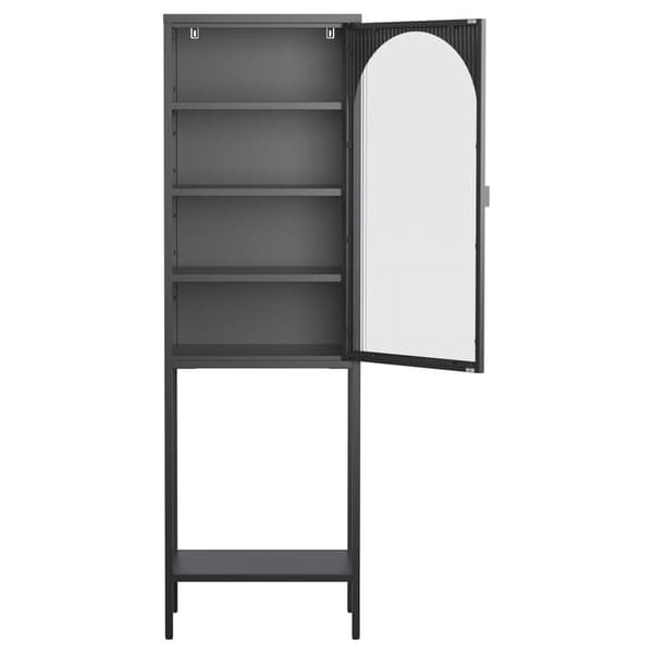 Metall-Glas Dörr Förvaringsskåp – 5-stegs Hyllsystem med 3 Justerbara Hyllor, För Kök, Matrum, Vardagsrum, Bad, Hemkontor, Järnhaltig, H160cm x B50cm