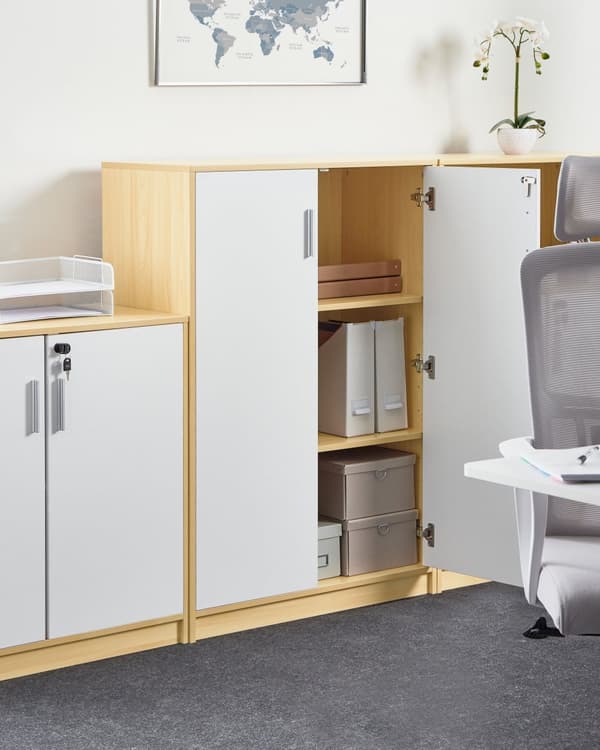 Oppbevaringsskap Lysebrun Hvit Sponplater 117 cm 3 hyller 2 dører Moderne stil Hjemmekontor Oppbevaring