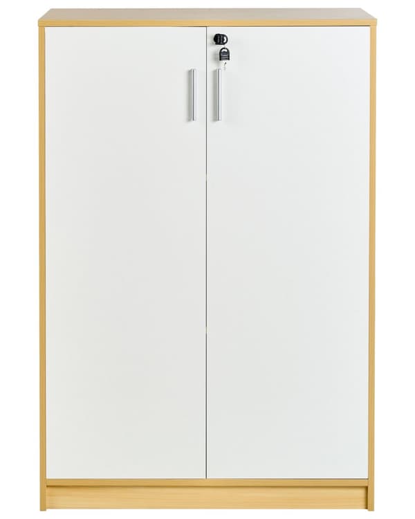 Oppbevaringsskap Lysebrun Hvit Sponplater 117 cm 3 hyller 2 dører Moderne stil Hjemmekontor Oppbevaring