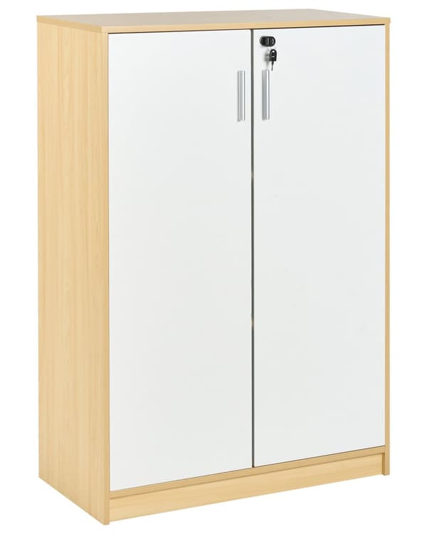 Oppbevaringsskap Lysebrun Hvit Sponplater 117 cm 3 hyller 2 dører Moderne stil Hjemmekontor Oppbevaring