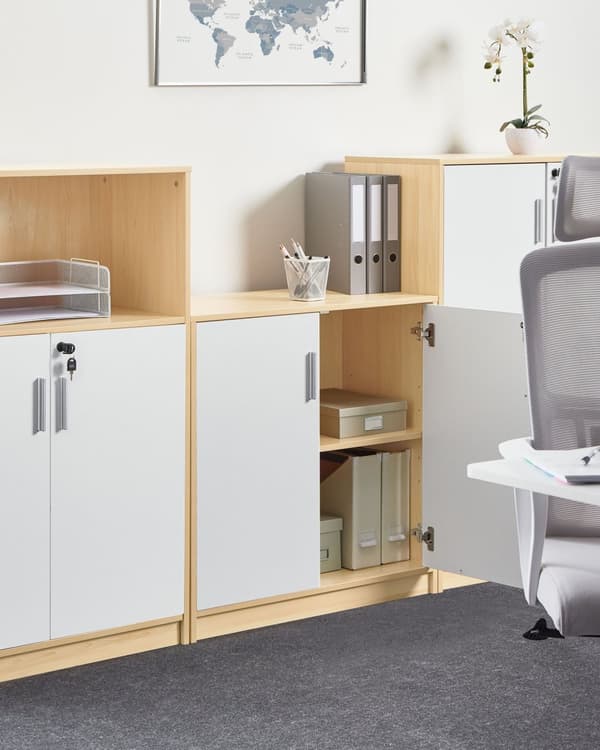 Oppbevaringsskap Lysebrun Hvit Sponplater 80 cm 2 hyller 2 dører Moderne stil Hjemmekontor Oppbevaring