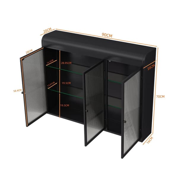 Rootz 3 -dørs vægmonteret glasskab - buet display - Elegant opbevaring - Alsidig design - 90 x 20 x 70 cm