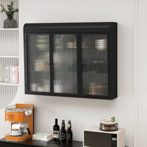 Rootz 3 -dørs vægmonteret glasskab - buet display - Elegant opbevaring - Alsidig design - 90 x 20 x 70 cm