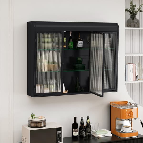 Rootz 3 -dørs vægmonteret glasskab - buet display - Elegant opbevaring - Alsidig design - 90 x 20 x 70 cm