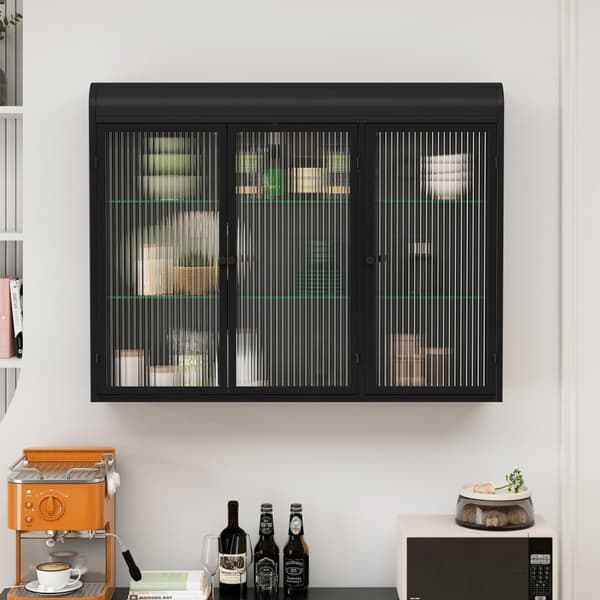 Rootz 3 -dørs vægmonteret glasskab - buet display - Elegant opbevaring - Alsidig design - 90 x 20 x 70 cm