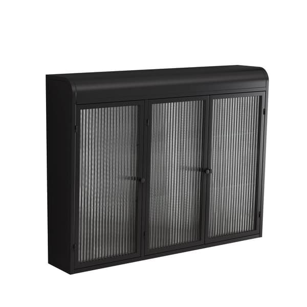 Rootz 3 -dørs vægmonteret glasskab - buet display - Elegant opbevaring - Alsidig design - 90 x 20 x 70 cm