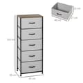 Miniatyrbillede 3 af 6: ROOTZ 5 Skuffe Bryst - Opbevaringsskab - Foldbar stofskuffe - Optimal stabilitet - 45 x 30 x 116 cm - Grå