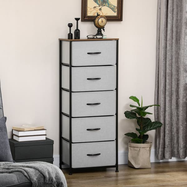 ROOTZ 5 Skuffe Bryst - Opbevaringsskab - Foldbar stofskuffe - Optimal stabilitet - 45 x 30 x 116 cm - Grå