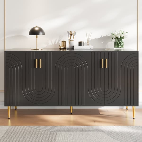 Rootz Black Sideboard - Buffet Table - säilytyskaappi - Ainutlaatuinen akselisuunnittelu - Tyylikäs ruokasalin lisäys - 152 cm x 40 cm x 75cm
