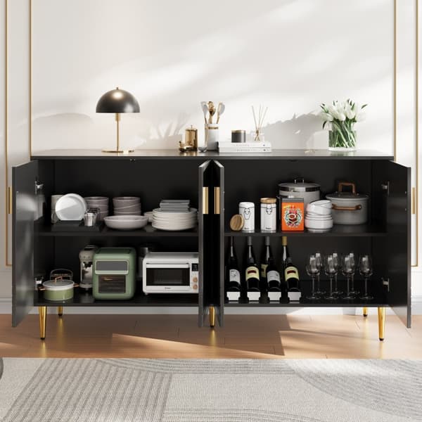 Rootz Black Sideboard - Buffet Table - säilytyskaappi - Ainutlaatuinen akselisuunnittelu - Tyylikäs ruokasalin lisäys - 152 cm x 40 cm x 75cm