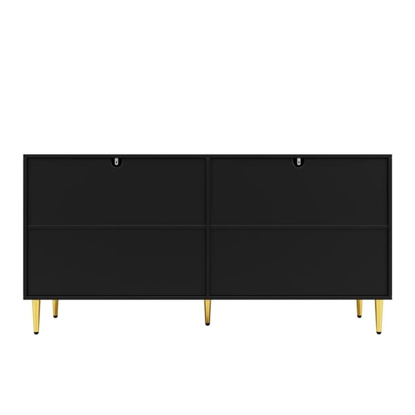 Rootz Black Sideboard - Buffet Table - säilytyskaappi - Ainutlaatuinen akselisuunnittelu - Tyylikäs ruokasalin lisäys - 152 cm x 40 cm x 75cm