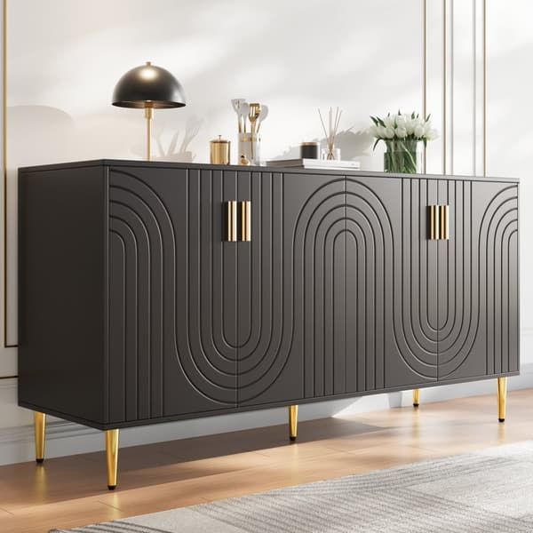 Rootz Black Sideboard - Buffet Table - säilytyskaappi - Ainutlaatuinen akselisuunnittelu - Tyylikäs ruokasalin lisäys - 152 cm x 40 cm x 75cm