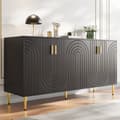 Pikkukuva 2 / 11: Rootz Black Sideboard - Buffet Table - säilytyskaappi - Ainutlaatuinen akselisuunnittelu - Tyylikäs ruokasalin lisäys - 152 cm x 40 cm x 75cm