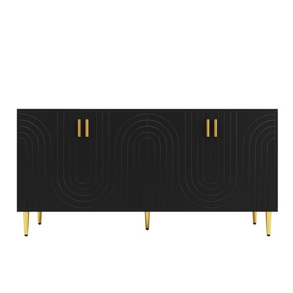 Rootz Black Sideboard - Buffet Table - säilytyskaappi - Ainutlaatuinen akselisuunnittelu - Tyylikäs ruokasalin lisäys - 152 cm x 40 cm x 75cm