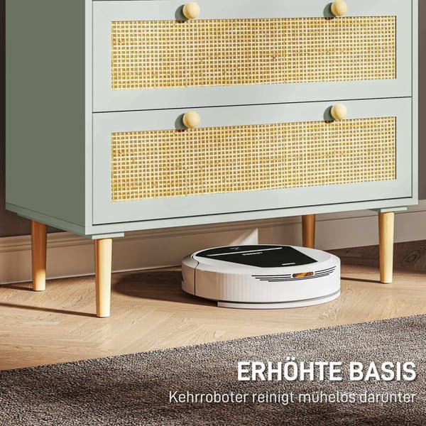 Rootz Bedroom Chest of skuffer - Beklædningsopbevaring - Rattan Fronts - Anti -Tipping Design - 80L x 40W x 87,5 timer cm - Grøn og brun MDF