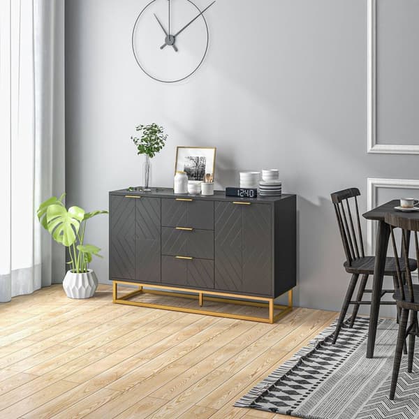 Rootz Buffet Cabinet - Opbevaringsskab - skænk - Justerbare hylder - sort træ og guld metal - 120 x 40 x 76 cm