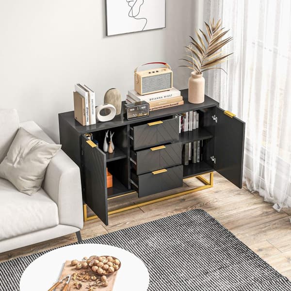 Rootz Buffet Cabinet - Opbevaringsskab - skænk - Justerbare hylder - sort træ og guld metal - 120 x 40 x 76 cm