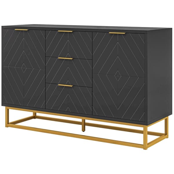 Rootz Buffet Cabinet - Opbevaringsskab - skænk - Justerbare hylder - sort træ og guld metal - 120 x 40 x 76 cm