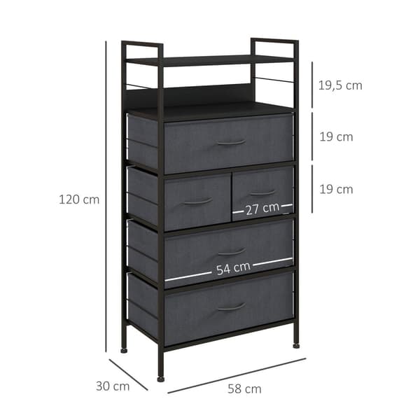 Juotz -laatikkojen rintakehän säilytyskalusteet - kangaskaapit - teräsrakenne - runsaasti tilaa - 58L x 30b x 120h cm - musta