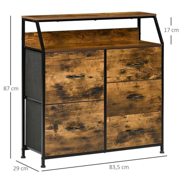 Juotzin laatikko - säilytyskaappi - Makuuhuoneen huonekalut - 5 taitettavat kangaslaatikot - 83,5 x 29 x 87 cm - teollisuustyyli - vakaa ja turvalline