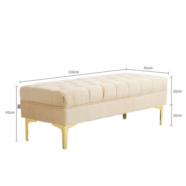Rootz Classic -Chic Bank Banket - Polstret bænk - Opbevaringsbænk - Optimal komfort - 118L x 45b x 42H cm - Golden Metal Frame, Brown