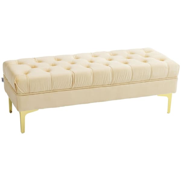 Rootz Classic -Chic Bank Banket - Polstret bænk - Opbevaringsbænk - Optimal komfort - 118L x 45b x 42H cm - Golden Metal Frame, Brown