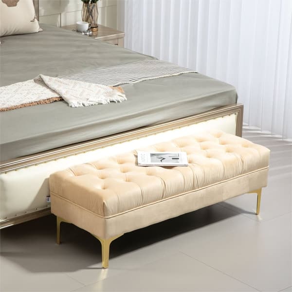 Rootz Classic -Chic Bank Banket - Polstret bænk - Opbevaringsbænk - Optimal komfort - 118L x 45b x 42H cm - Golden Metal Frame, Brown