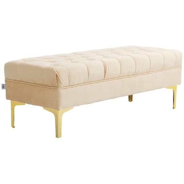 Rootz Classic -Chic Bank Banket - Polstret bænk - Opbevaringsbænk - Optimal komfort - 118L x 45b x 42H cm - Golden Metal Frame, Brown