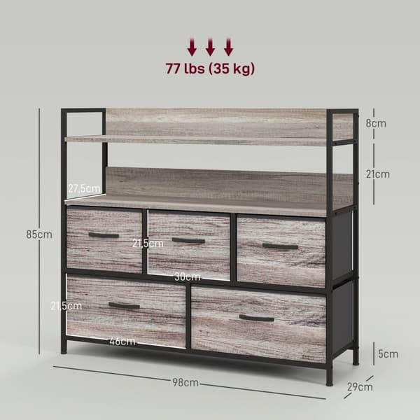 Rootz Fabric Chest of skuffer - Opbevaringsarrangør - tøjenhed - 5 sammenfoldelige skuffer - stålrammer - 98 cm x 29 cm x 85 cm