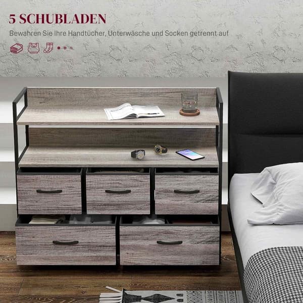 Rootz Fabric Chest of skuffer - Opbevaringsarrangør - tøjenhed - 5 sammenfoldelige skuffer - stålrammer - 98 cm x 29 cm x 85 cm