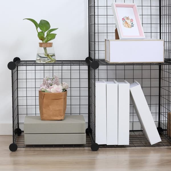 Rootz Metal Cube hylde - terningeskab - Modulær opbevaring - Fleksibel design - 109L x 37b x 109H cm - Sort
