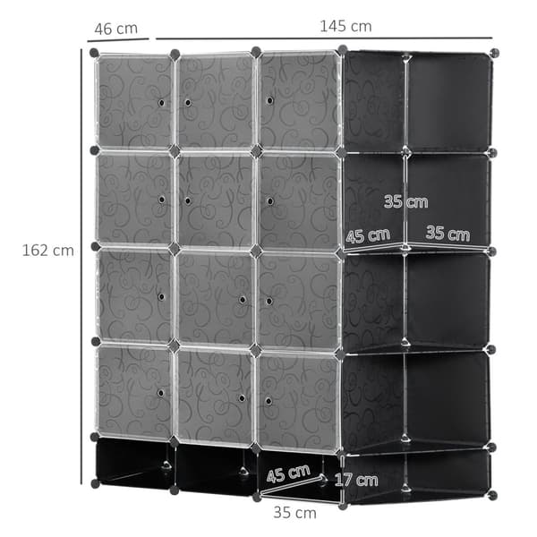 Rootz Modular Storage Cabinet - Garderob - Skåp - Hållbar plast och stål - 16 Fack - 145x46x162cm