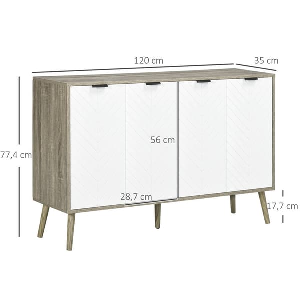 Rootzin alhaalta säilytyskalusteet - Buffet - TV -teline - Säädettävät hyllyt - Chevron Pattern - 120x35x77.4 cm valkoinen ja harmaa