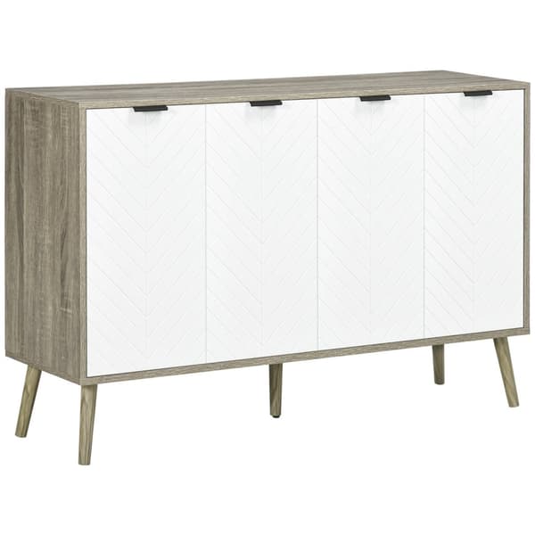 Rootzin alhaalta säilytyskalusteet - Buffet - TV -teline - Säädettävät hyllyt - Chevron Pattern - 120x35x77.4 cm valkoinen ja harmaa