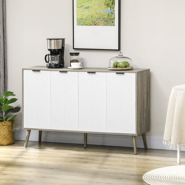 Rootzin alhaalta säilytyskalusteet - Buffet - TV -teline - Säädettävät hyllyt - Chevron Pattern - 120x35x77.4 cm valkoinen ja harmaa