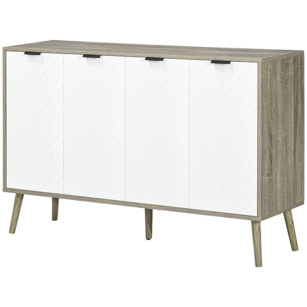 Rootzin alhaalta säilytyskalusteet - Buffet - TV -teline - Säädettävät hyllyt - Chevron Pattern - 120x35x77.4 cm valkoinen ja harmaa